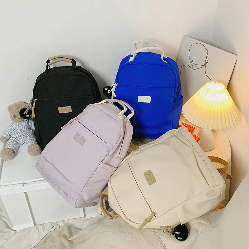Solid Canvas Women Backpack Double Shoulder Travel Bag