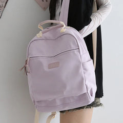 Solid Canvas Women Backpack Double Shoulder Travel Bag