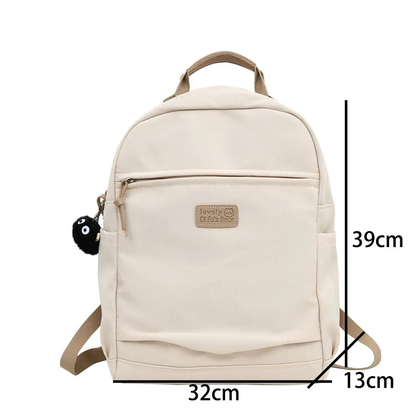 Solid Canvas Women Backpack Double Shoulder Travel Bag