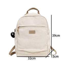 Solid Canvas Women Backpack Double Shoulder Travel Bag