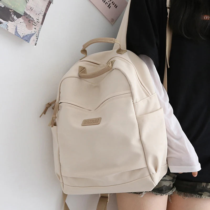 Solid Canvas Women Backpack Double Shoulder Travel Bag