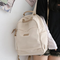 Solid Canvas Women Backpack Double Shoulder Travel Bag