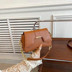 Retro Women's Chain Underarm Bag Square PU Leather Handbags