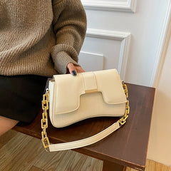 Retro Women's Chain Underarm Bag Square PU Leather Handbags