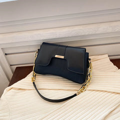 Retro Women's Chain Underarm Bag Square PU Leather Handbags