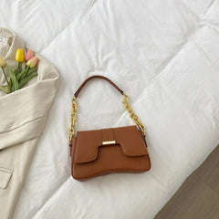 Retro Women's Chain Underarm Bag Square PU Leather Handbags