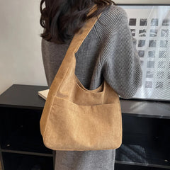Corduroy Canvas Shoulder Tote Bag For Women Hasp Handbag Female Armpit Bag