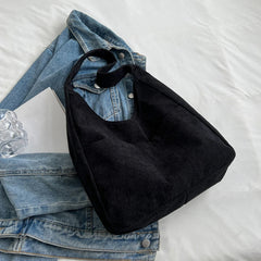 Corduroy Canvas Shoulder Tote Bag For Women Hasp Handbag Female Armpit Bag