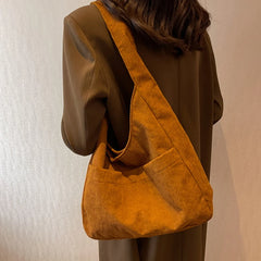 Corduroy Canvas Shoulder Tote Bag For Women Hasp Handbag Female Armpit Bag