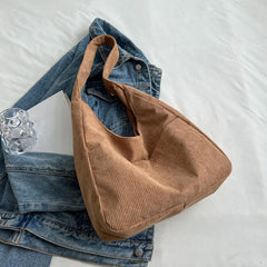 Corduroy Canvas Shoulder Tote Bag For Women Hasp Handbag Female Armpit Bag