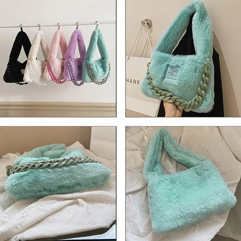 Faux Fur Shoulder Square Bag Small Handbag Armpit Bag