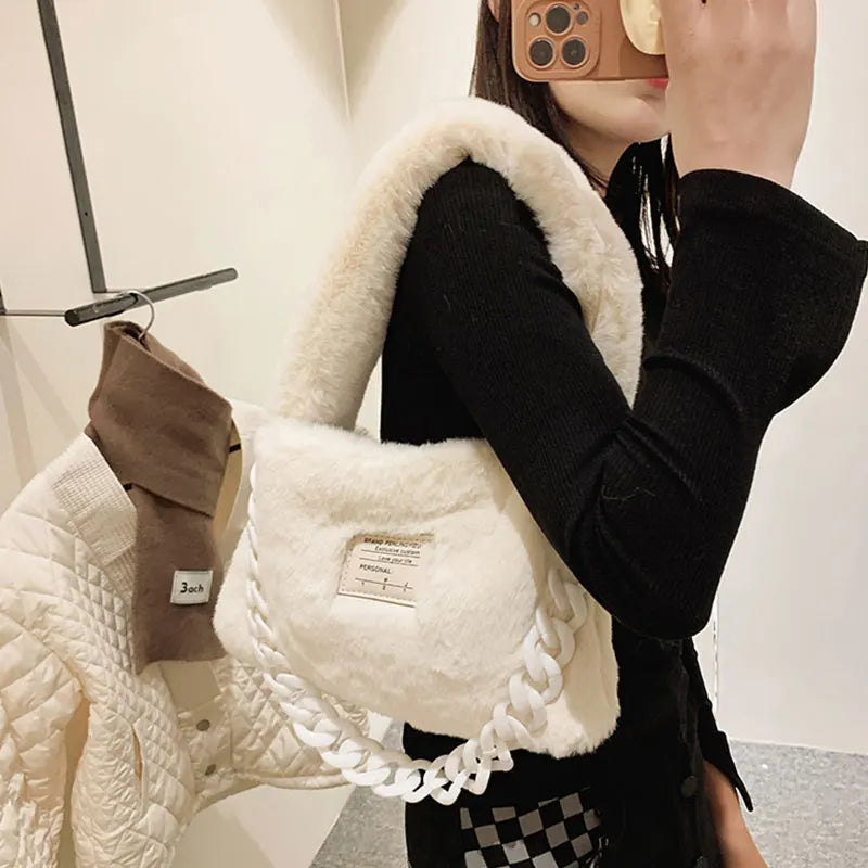 Faux Fur Shoulder Square Bag Small Handbag Armpit Bag