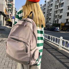 Solid Canvas Backpack Inclined Zipper Travel Bag Large Schoolbag