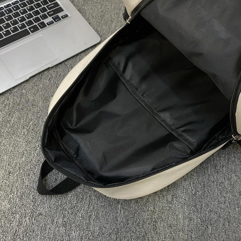 Solid Canvas Backpack Inclined Zipper Travel Bag Large Schoolbag