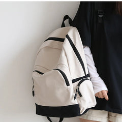 Solid Canvas Backpack Inclined Zipper Travel Bag Large Schoolbag