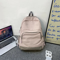Solid Canvas Backpack Inclined Zipper Travel Bag Large Schoolbag