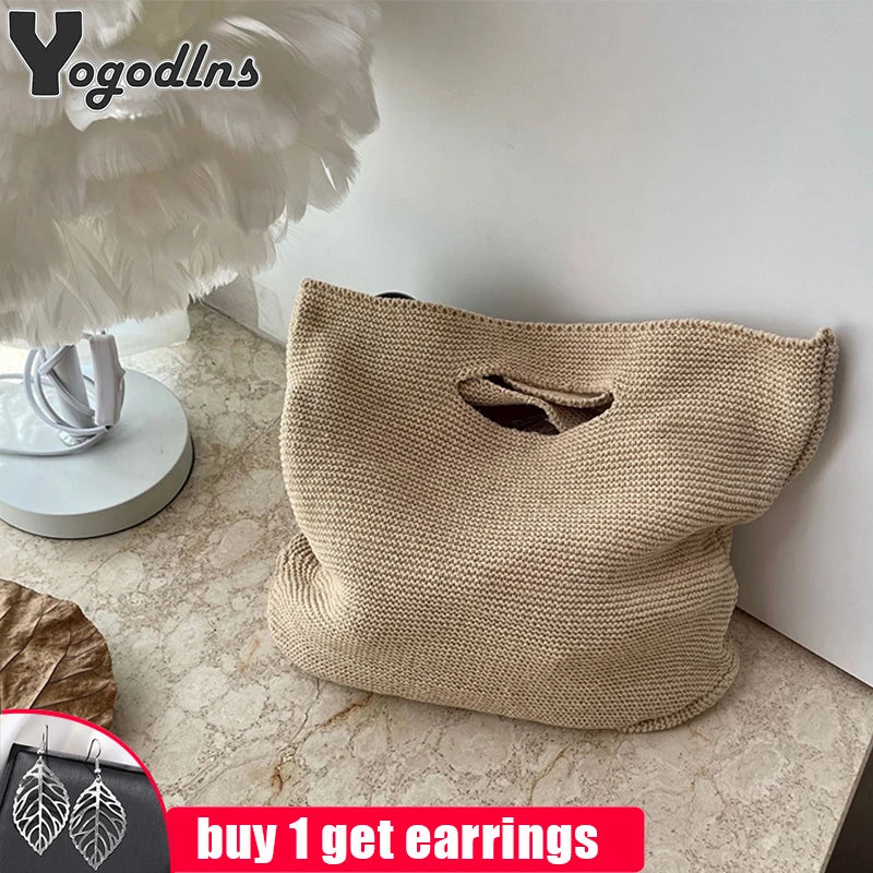 Stylish Knitting Women Shopper Tote Eco Cotton Satchel Large Capacity