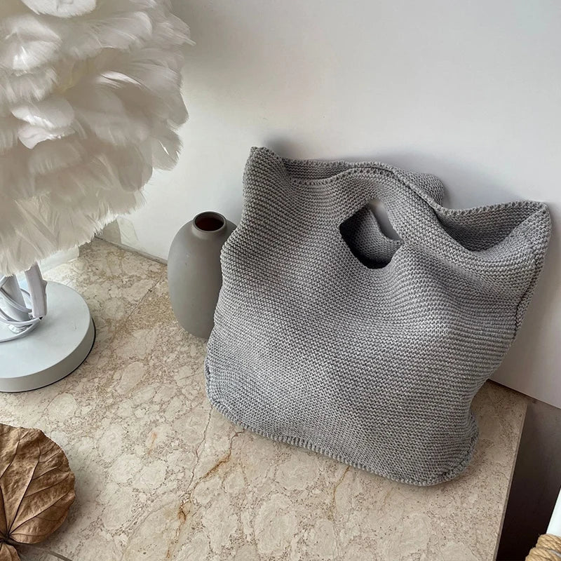 Stylish Knitting Women Shopper Tote Eco Cotton Satchel Large Capacity