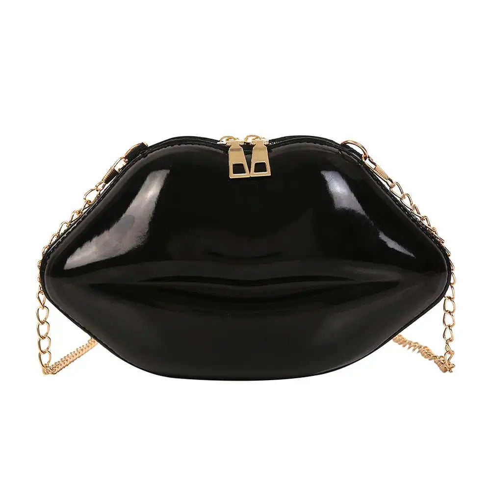 Solid Lips Women PVC Crossbody Handbags Chain Messenger Bags