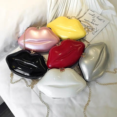 Solid Lips Women PVC Crossbody Handbags Chain Messenger Bags