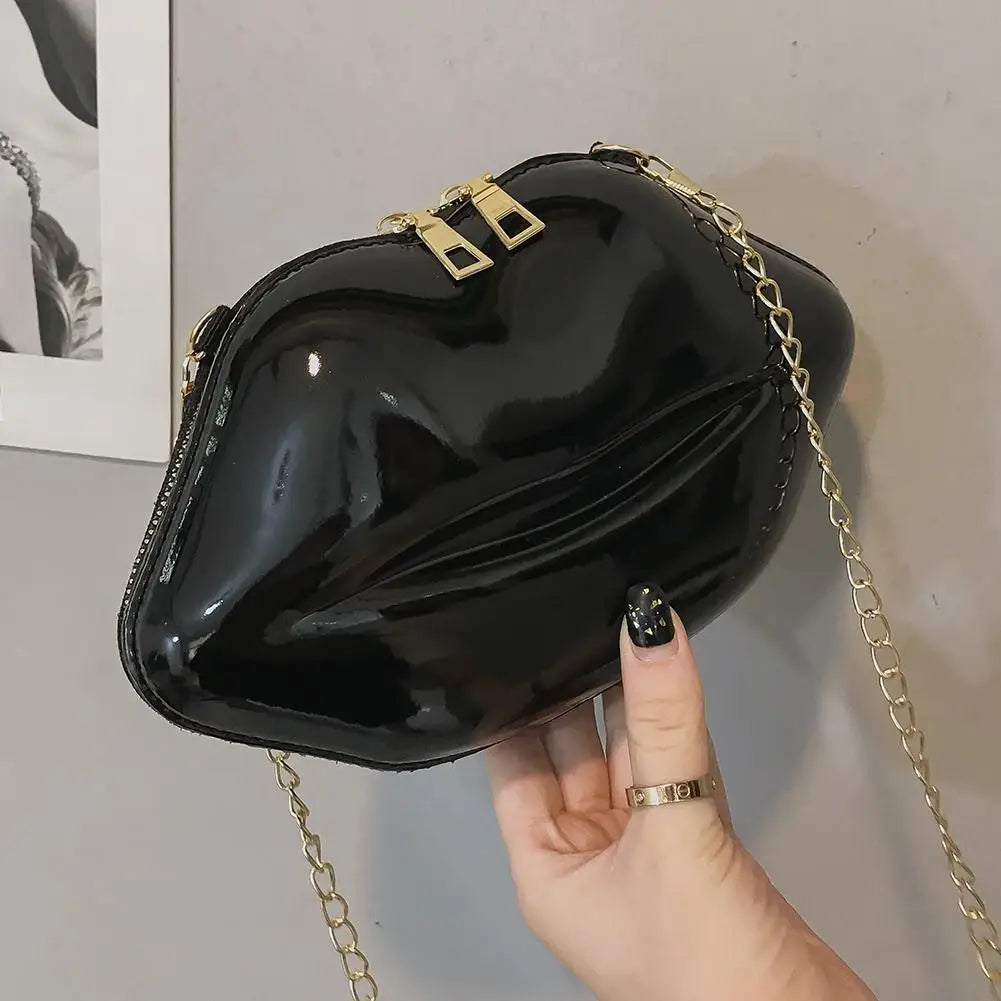 Solid Lips Women PVC Crossbody Handbags Chain Messenger Bags