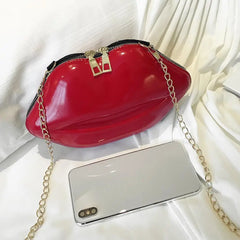 Solid Lips Women PVC Crossbody Handbags Chain Messenger Bags