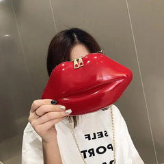 Solid Lips Women PVC Crossbody Handbags Chain Messenger Bags