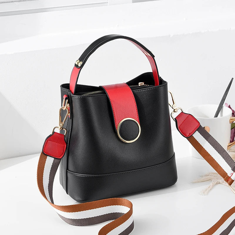 PU Leather Bucket Crossbody Bag Women Handbag Shoulder Messenger