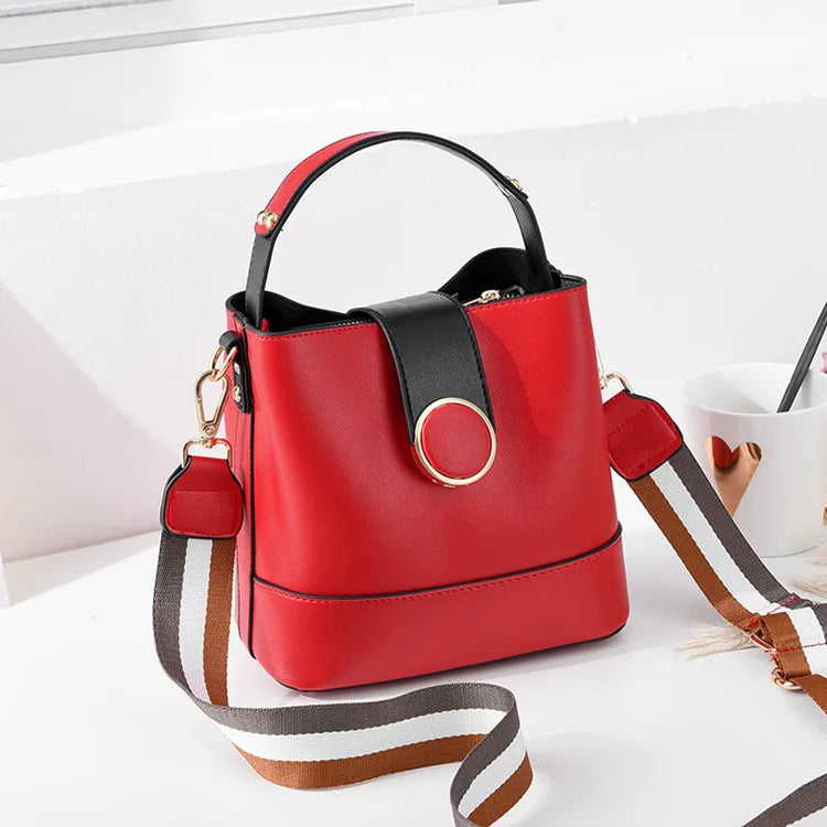 PU Leather Bucket Crossbody Bag Women Handbag Shoulder Messenger