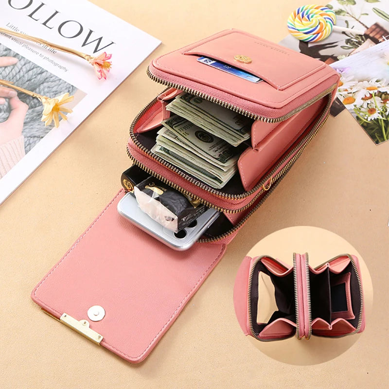 Solid PU Leather Crossbody Bags for Women, Touchable Phone Purses