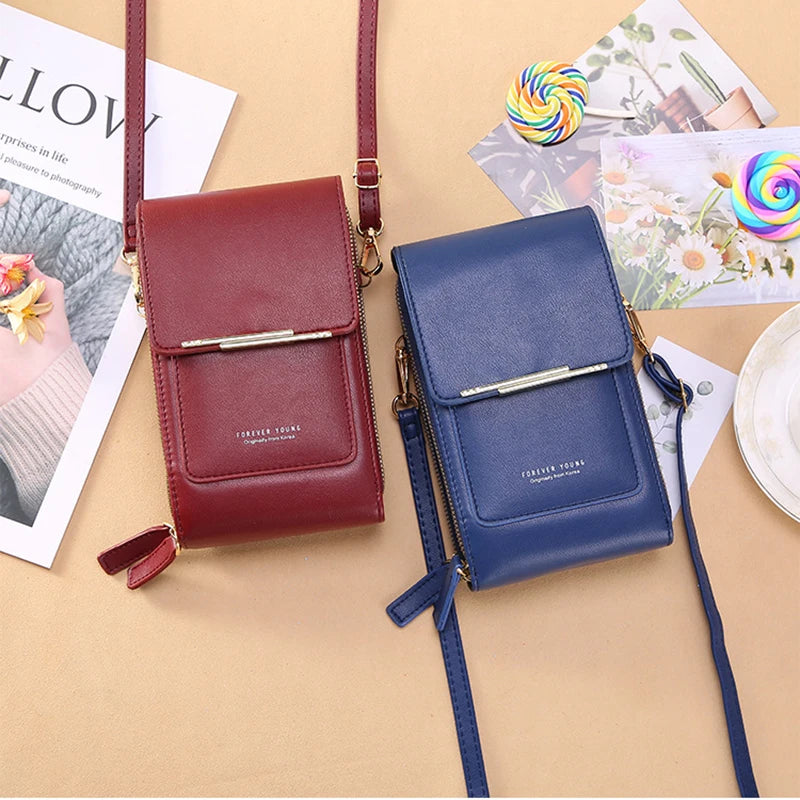 Solid PU Leather Crossbody Bags for Women, Touchable Phone Purses