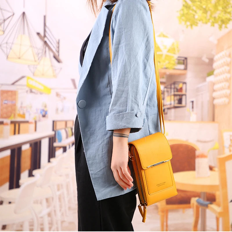 Solid PU Leather Crossbody Bags for Women, Touchable Phone Purses