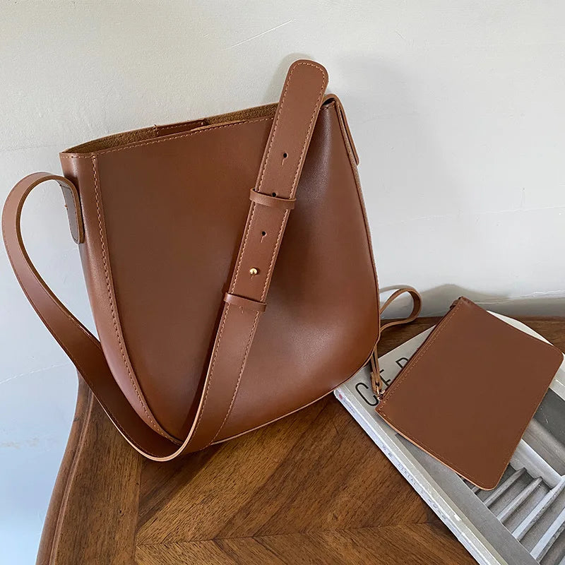 PU Leather Shoulder Bag Women Bucket Crossbody Bags Lady Handbags