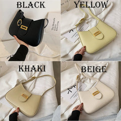 Solid PU Leather Shoulder Bags For Women Lock Handbags Small Travel Hand Bag