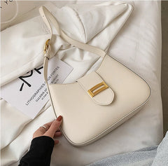 Solid PU Leather Shoulder Bags For Women Lock Handbags Small Travel Hand Bag