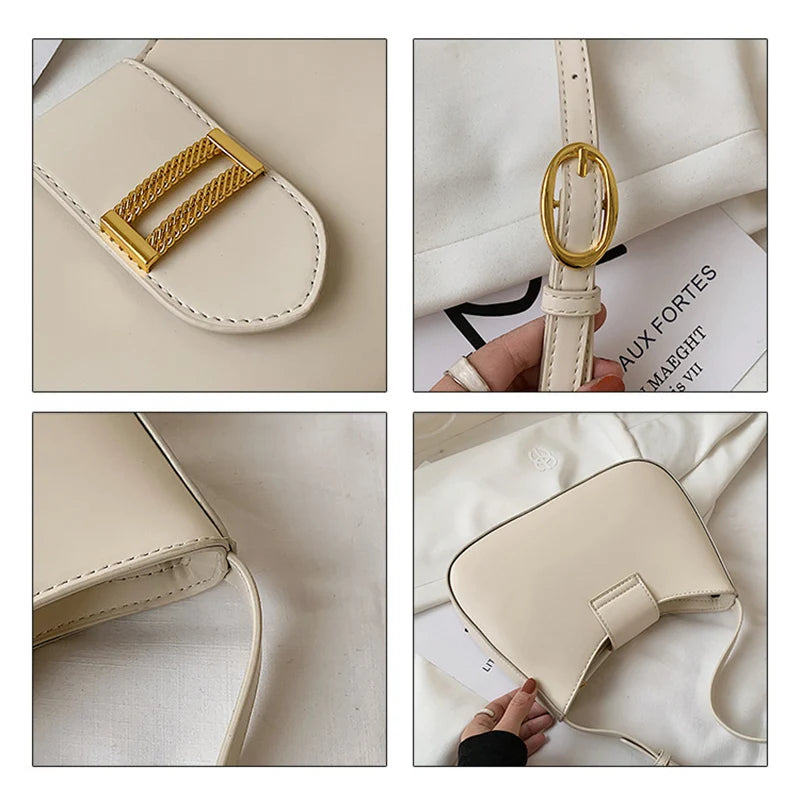 Solid PU Leather Shoulder Bags For Women Lock Handbags Small Travel Hand Bag