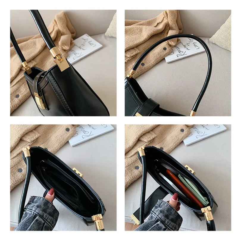 Solid PU Leather Shoulder Bags For Women hit Lock Handbags