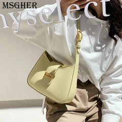 Solid PU Leather Shoulder Bags For Women Lock Handbags Small Travel Hand Bag