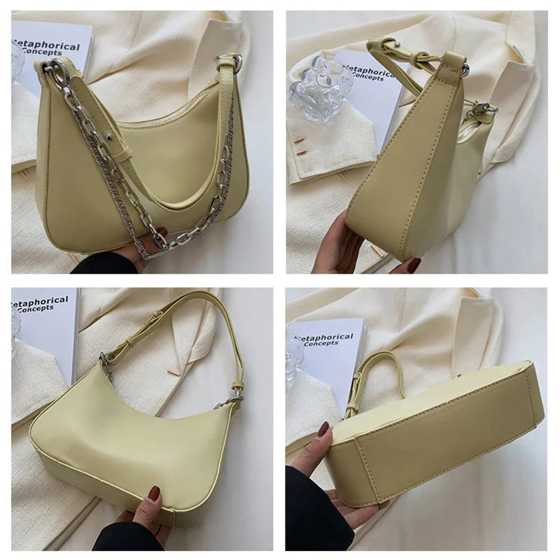 PU Leather Shoulder Sling Bag with Chain Satchel Purse for Women