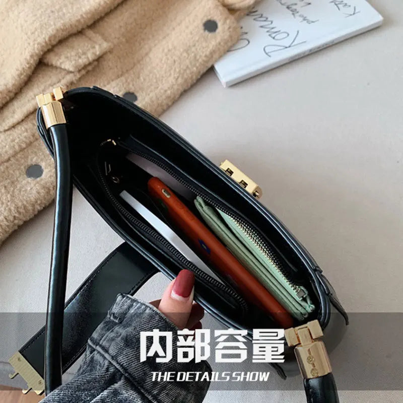 Vintage PU Leather Shoulder Square Bag for Women Zipper Handbag