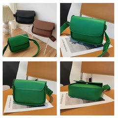 Solid PU Leather Women Bags Wide Strap Female Shoulder Crossbody Messenger Flap