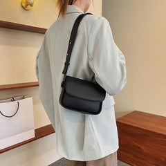 Solid PU Leather Women Bags Wide Strap Female Shoulder Crossbody Messenger Flap