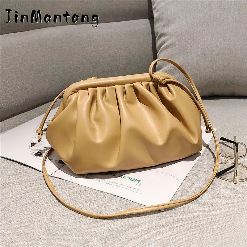 Pleated Pu Leather Crossbody Bag Small Clutch Lady Shoulder Messenger Bag