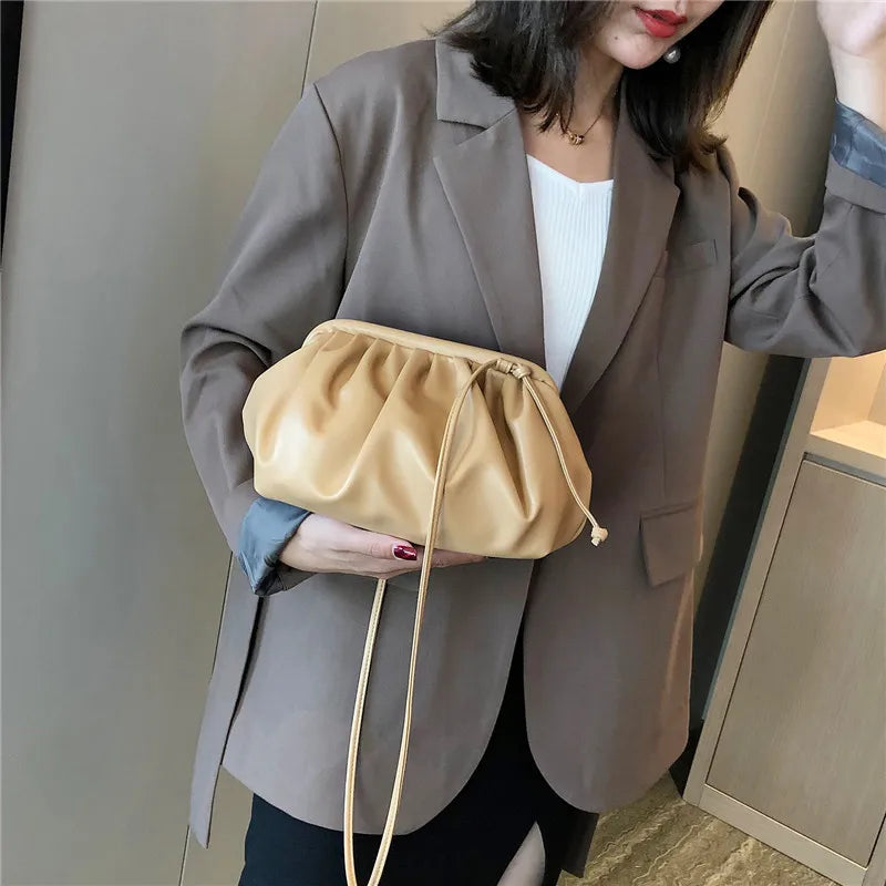 Pleated Pu Leather Crossbody Bag Small Clutch Lady Shoulder Messenger Bag