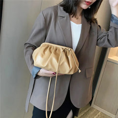 Pleated Pu Leather Crossbody Bag Small Clutch Lady Shoulder Messenger Bag