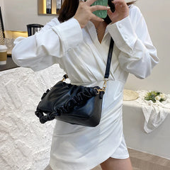 Solid Pleated Tote Bag Soft Leather Women's Handbag Travel Shoulder Armpit Bag