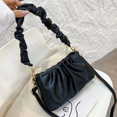 Solid Pleated Tote Bag Soft Leather Women's Handbag Travel Shoulder Armpit Bag