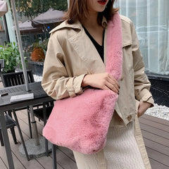 Plush Women Square Shoulder Bag Faux Fur Handbags Casual Tote