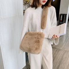Plush Women Square Shoulder Bag Faux Fur Handbags Casual Tote