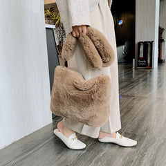 Plush Women Square Shoulder Bag Faux Fur Handbags Casual Tote